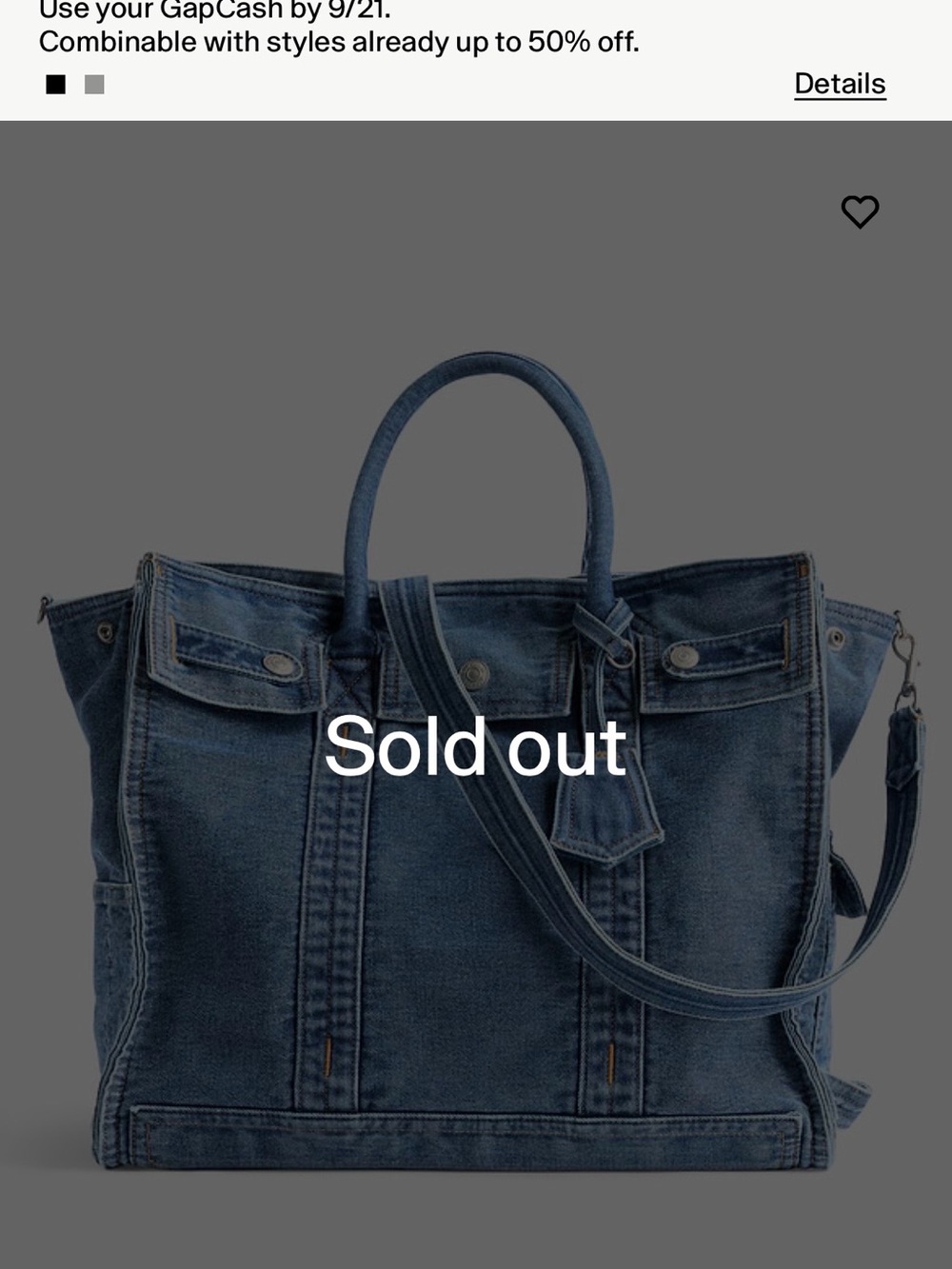 GAP Denim Tote Bag in Medium Wash with Removable Strap
